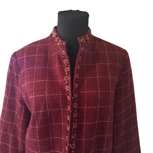 Susan Graver Style burgundy with floral trim blazer jacket size M - Picture 8 of 8